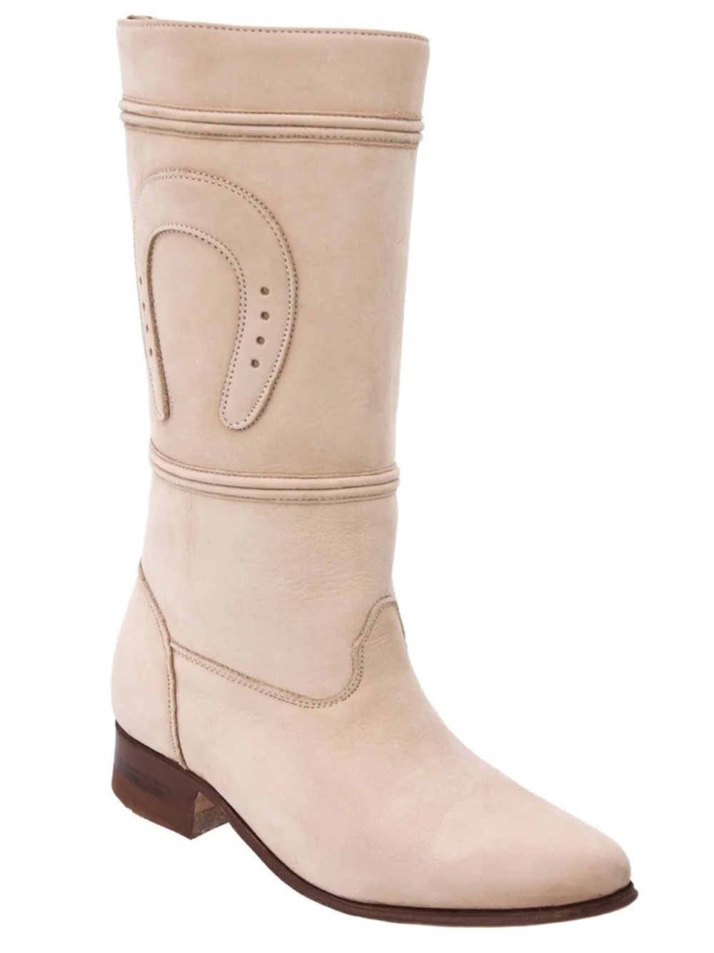 Women’s Cream Mid-Calf Leather Heeled Boots Mexican equestrian boots